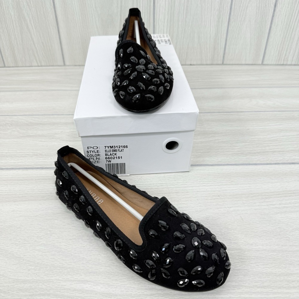 Monroe and Main‎ Elle Embellished Flat Women Size 7W Black Gemstone Loafers